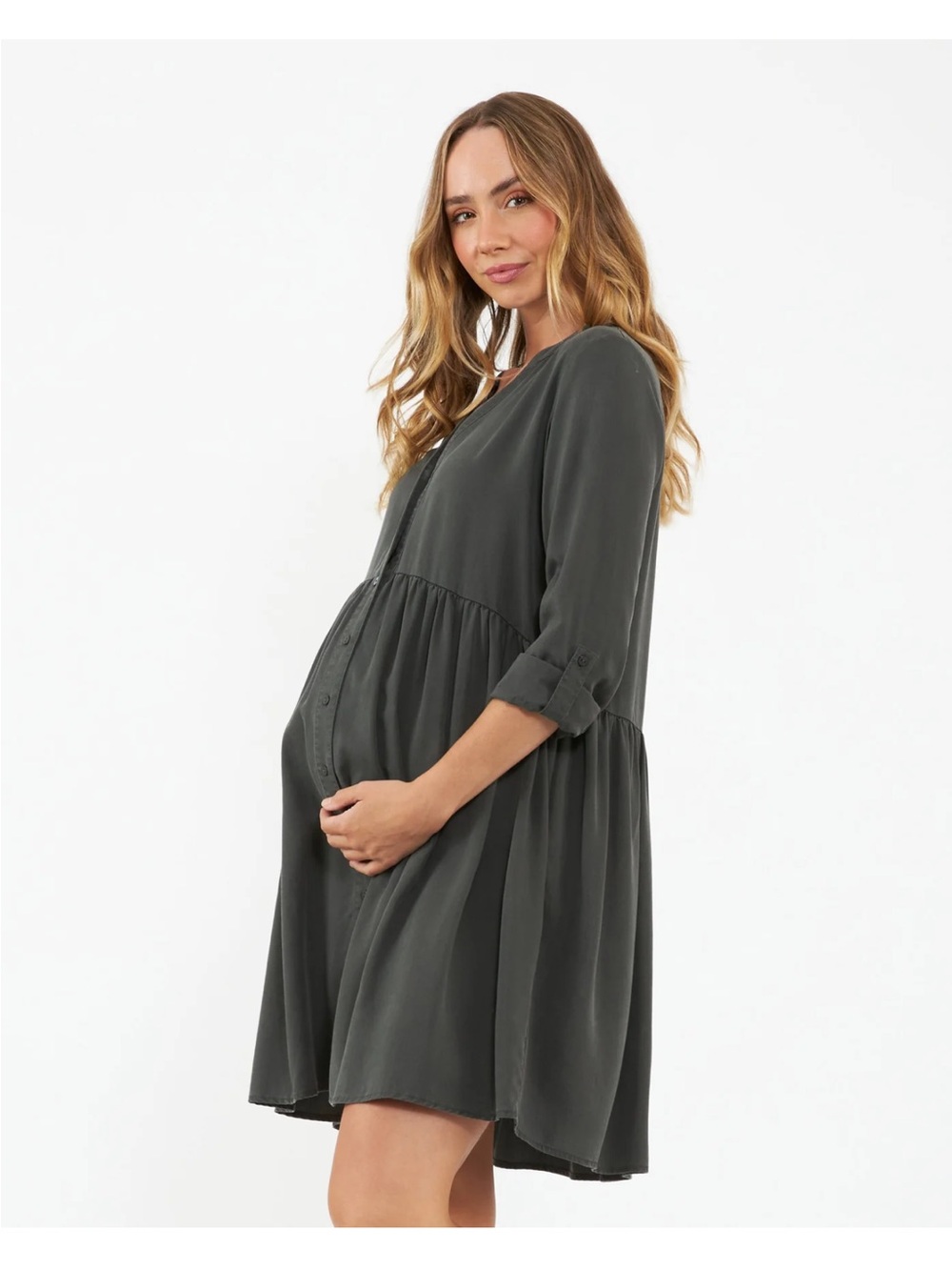 Ripe Olive Nursing and Maternity Button Up Tencel Dress XS - Picture 8 of 14